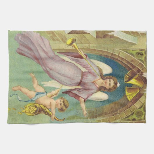 Weihnachten, Viktorianischer Engel mit Cherub Geschirrtuch (Horizontal)