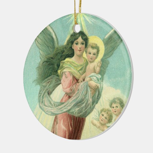 Weihnachten, Viktorianischer Engel mit dem Jungen  Keramik Ornament (Links)