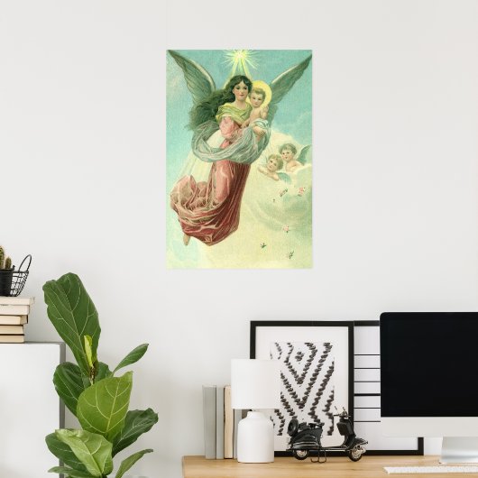 Weihnachten, Viktorianischer Engel mit dem Jungen Poster (Heimbüro)
