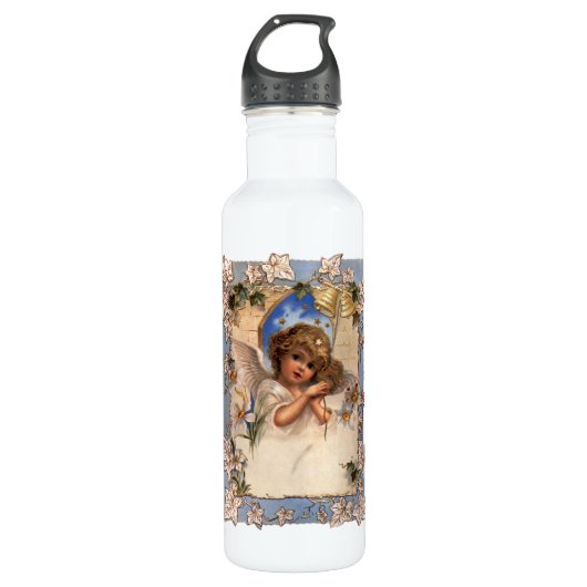 Weihnachten, Viktorianischer Engel mit goldenen Gl Edelstahlflasche (Vorderseite)