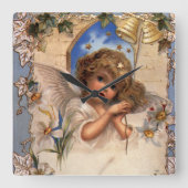 Weihnachten, Viktorianischer Engel mit goldenen Gl Quadratische Wanduhr (Vorderseite)