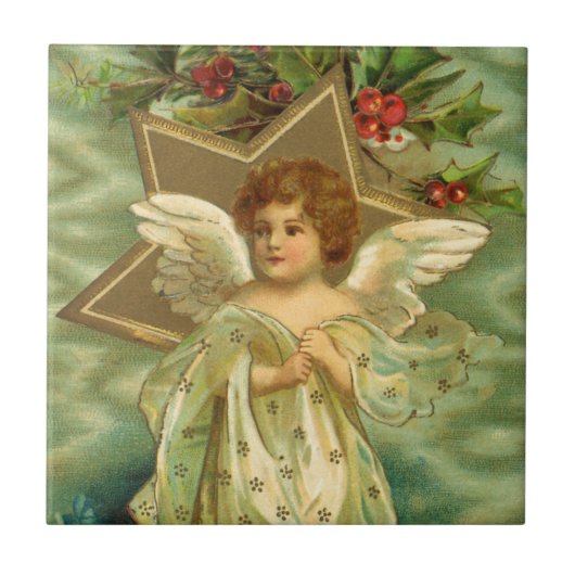 Weihnachten, Viktorianischer Engel mit Goldstern Fliese (Vorderseite)