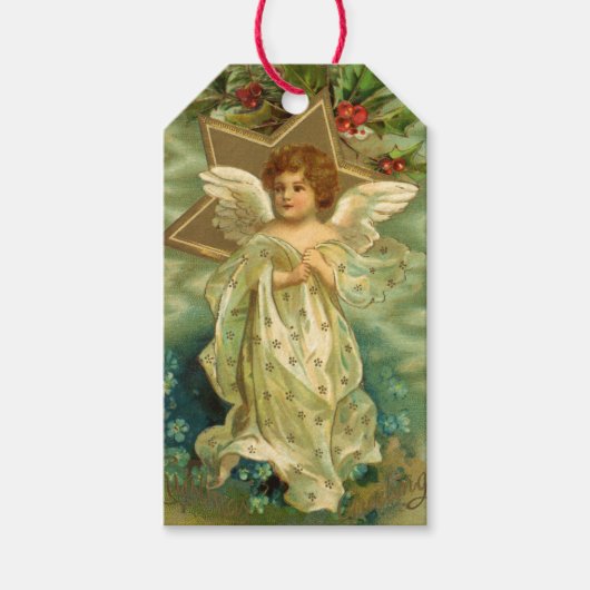 Weihnachten, Viktorianischer Engel mit Goldstern Geschenkanhänger (Vorderseite)