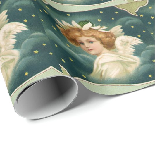 Weihnachten, Viktorianischer Engel mit Goldstern Geschenkpapier (Rolleneckpunkt)