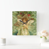 Weihnachten, Viktorianischer Engel mit Goldstern Quadratische Wanduhr (Zuhause)