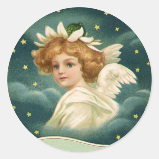 Weihnachten, Viktorianischer Engel mit Goldstern Runder Aufkleber (Vorderseite)