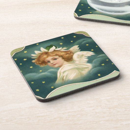 Weihnachten, Viktorianischer Engel mit Goldstern Untersetzer (Linke Seite)