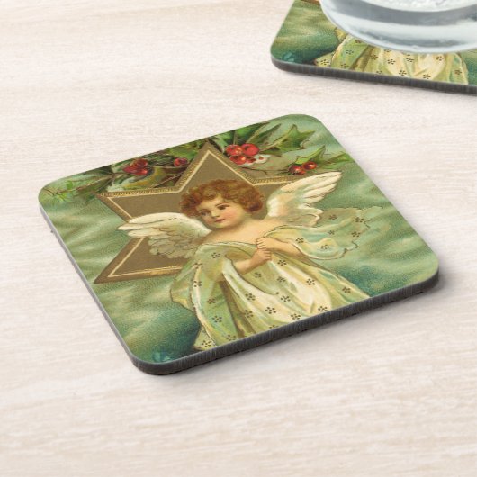 Weihnachten, Viktorianischer Engel mit Goldstern Untersetzer (Linke Seite)