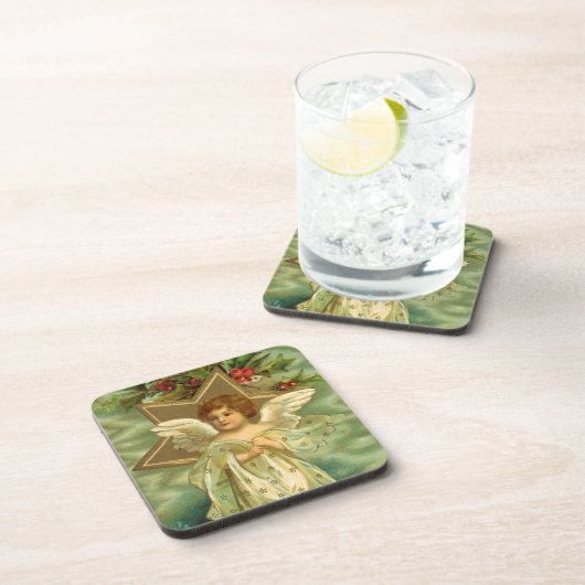 Weihnachten, Viktorianischer Engel mit Goldstern Untersetzer (Rechte Seite)