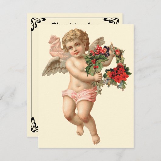 Weihnachten, Viktorianischer Engel und Blumenreath Einladung (Vorne/Hinten)