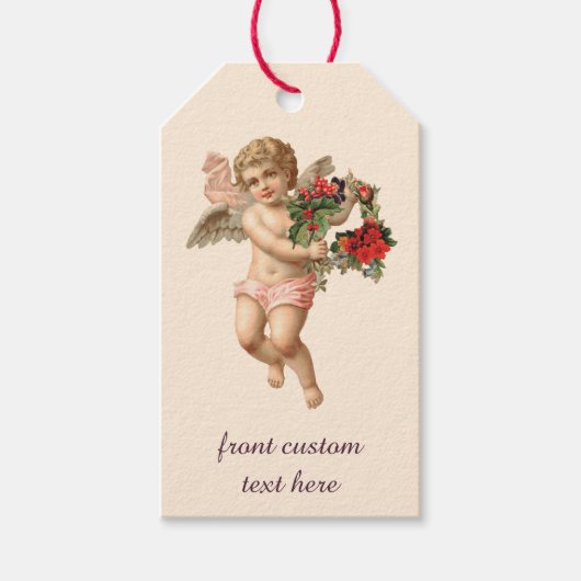 Weihnachten, Viktorianischer Engel und Blumenreath Geschenkanhänger (Vorderseite)