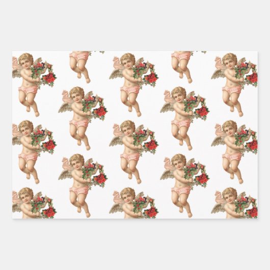 Weihnachten, Viktorianischer Engel und Blumenreath Geschenkpapier Set (Vorderseite 2)