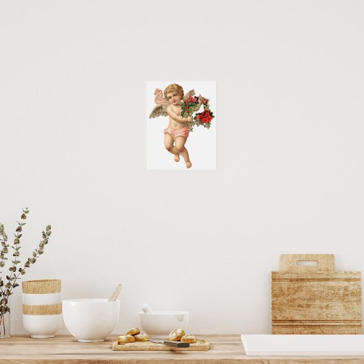 Weihnachten, Viktorianischer Engel und Blumenreath Poster (Küche)