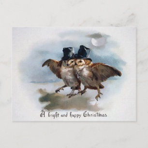 Weihnachten viktorianischer Eulen Postkarte