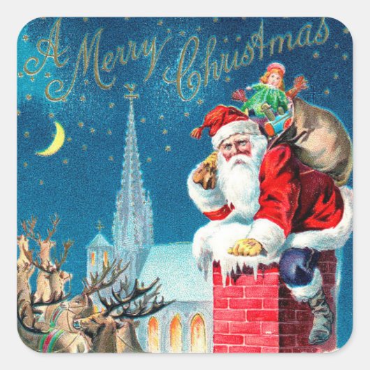 Weihnachten Viktorianischer Weihnachtsmann am Kami Quadratischer Aufkleber (Vorderseite)