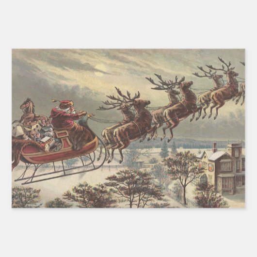 Weihnachten Viktorianischer Weihnachtsmann Geschenkpapier Set (Vorderseite)