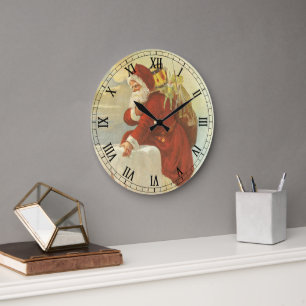 Weihnachten Viktorianischer Weihnachtsmann im Schl Große Wanduhr