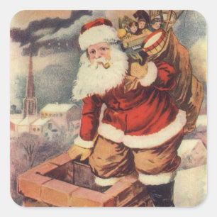 Weihnachten Viktorianischer Weihnachtsmann im Schl Quadratischer Aufkleber