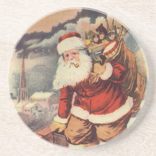 Weihnachten Viktorianischer Weihnachtsmann im Schl Sandstein Untersetzer (Vorne)