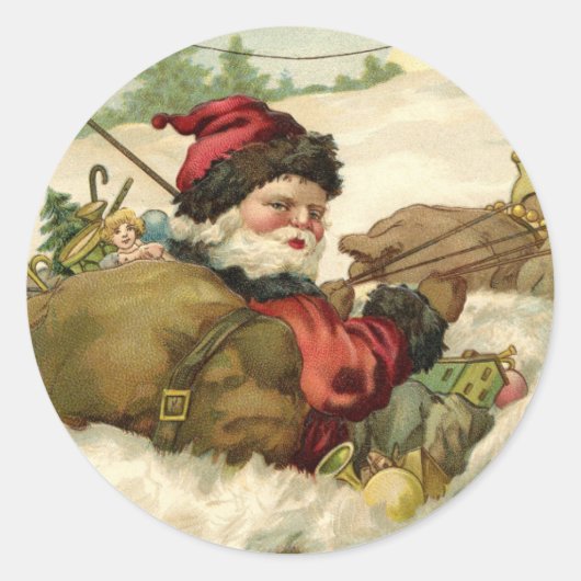 Weihnachten, Viktorianischer Weihnachtsmann im Sle Runder Aufkleber (Vorderseite)
