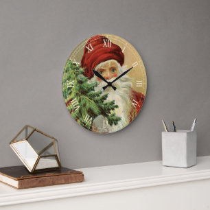Weihnachten, Viktorianischer Weihnachtsmann mit Ba Große Wanduhr