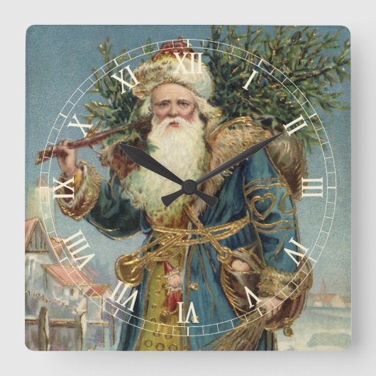 Weihnachten, Viktorianischer Weihnachtsmann mit Ba Quadratische Wanduhr (Vorderseite)