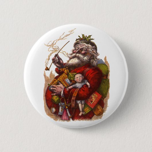 Weihnachten, Viktorianischer Weihnachtsmann Pipe T Button (Vorderseite)
