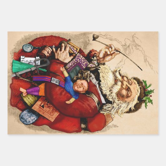 Weihnachten, Viktorianischer Weihnachtsmann Pipe T Geschenkpapier Set (Vorderseite 3)