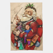 Weihnachten, Viktorianischer Weihnachtsmann Pipe T Geschirrtuch (Vertikal)