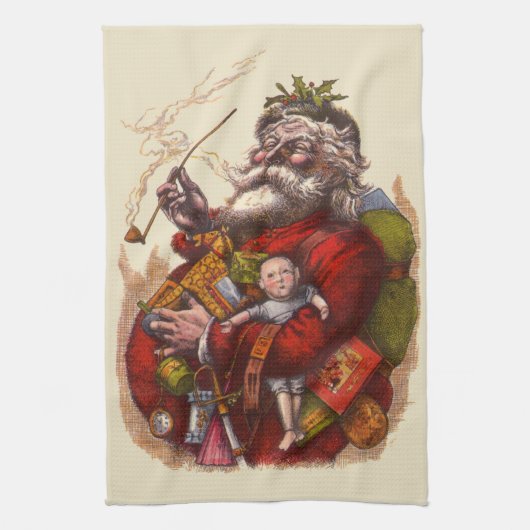 Weihnachten, Viktorianischer Weihnachtsmann Pipe T Geschirrtuch (Vertikal)