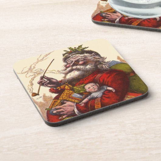 Weihnachten, Viktorianischer Weihnachtsmann Pipe T Getränkeuntersetzer (Linke Seite)