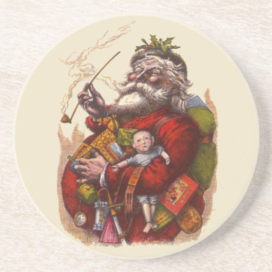 Weihnachten, Viktorianischer Weihnachtsmann Pipe T Getränkeuntersetzer (Vorne)