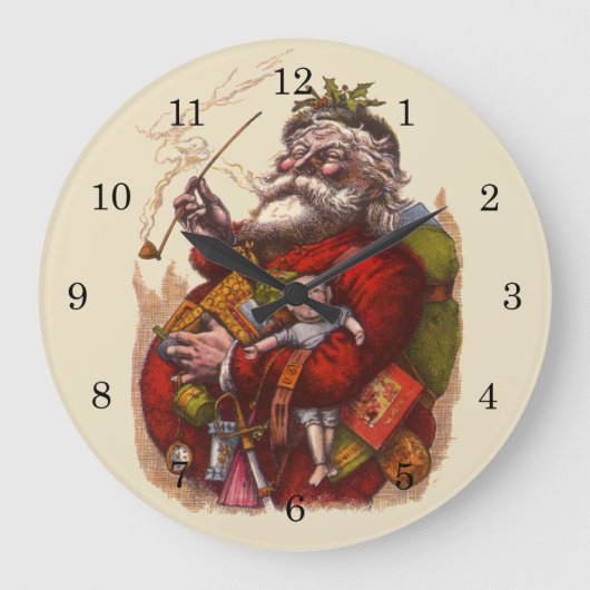 Weihnachten, Viktorianischer Weihnachtsmann Pipe T Große Wanduhr (Vorderseite)
