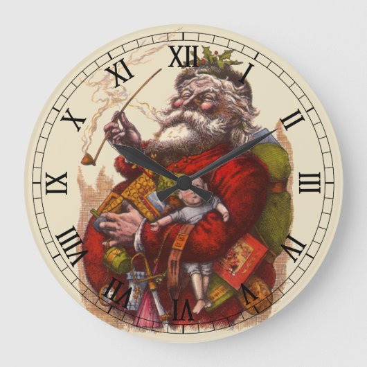 Weihnachten, Viktorianischer Weihnachtsmann Pipe T Große Wanduhr (Vorderseite)