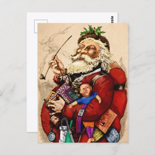 Weihnachten, Viktorianischer Weihnachtsmann Pipe T Postkarte (Vorne/Hinten)