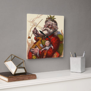 Weihnachten, Viktorianischer Weihnachtsmann Pipe T Quadratische Wanduhr