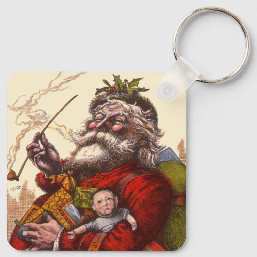 Weihnachten, Viktorianischer Weihnachtsmann Pipe T Schlüsselanhänger (Rückseite)