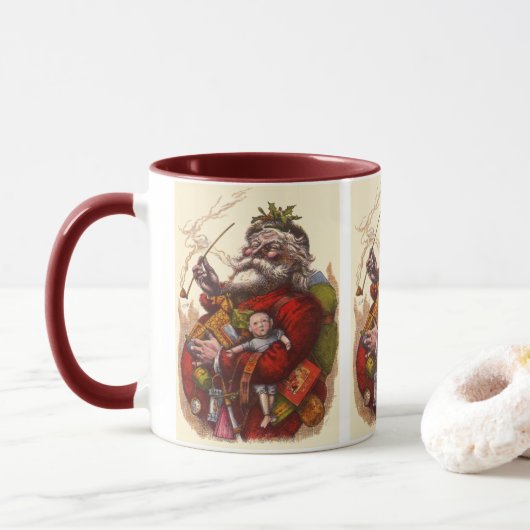 Weihnachten, Viktorianischer Weihnachtsmann Pipe T Tasse (Mit Donut)