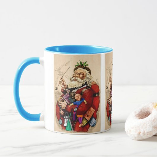 Weihnachten, Viktorianischer Weihnachtsmann Pipe T Tasse (Mit Donut)