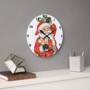 Weihnachten Viktorianischer Weihnachtsmann Skater Große Wanduhr