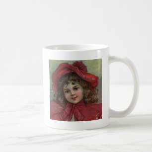 Weihnachten viktorianisches Kind roter Hut Mädchen Kaffeetasse