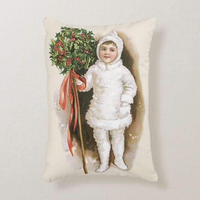 Weihnachten, Viktorianisches Mädchen mit Holly Dekokissen (Vorderseite(Vertikal))
