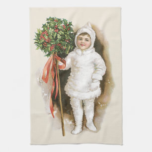 Weihnachten, Viktorianisches Mädchen mit Holly Geschirrtuch