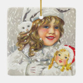 Weihnachten Viktorianisches Mädchen mit Puppe im S Keramikornament (Rückseite)