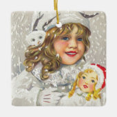 Weihnachten Viktorianisches Mädchen mit Puppe im S Keramikornament (Vorderseite)