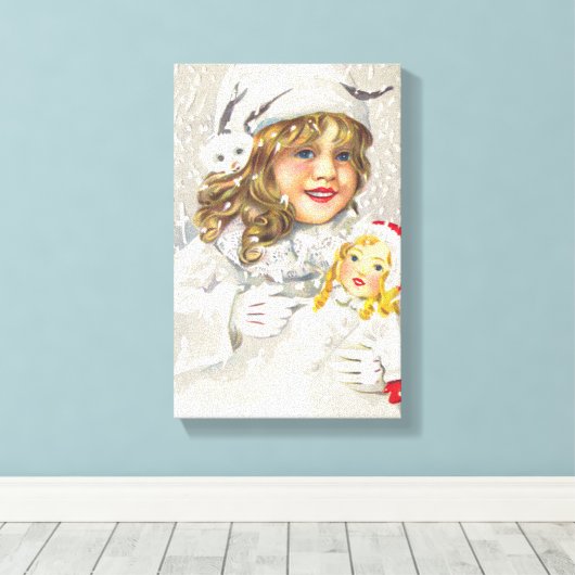 Weihnachten Viktorianisches Mädchen mit Puppe im S Leinwanddruck (Insitu (Holzboden))