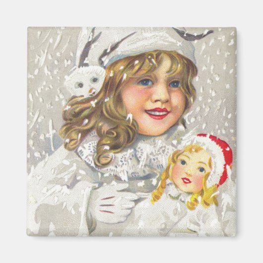 Weihnachten Viktorianisches Mädchen mit Puppe im S Magnet (Vorne)