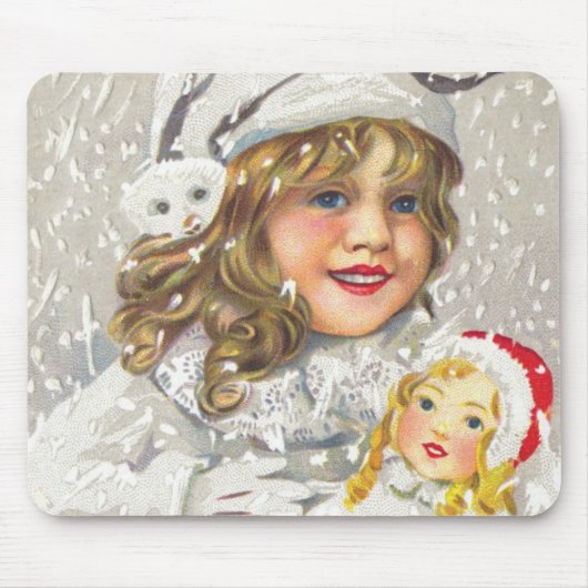 Weihnachten Viktorianisches Mädchen mit Puppe im S Mousepad (Vorne)