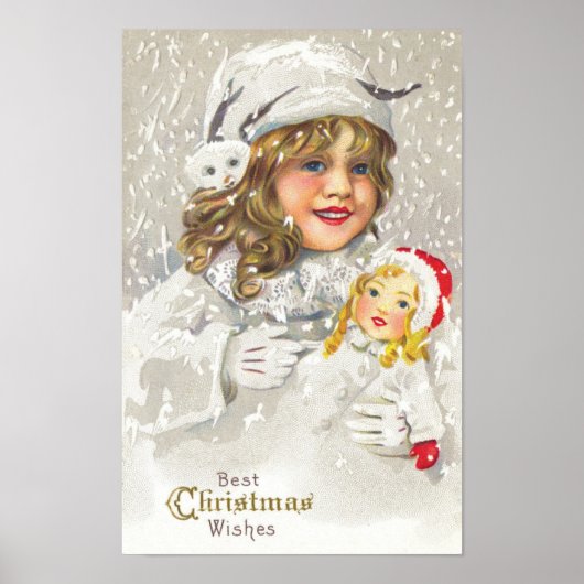 Weihnachten Viktorianisches Mädchen mit Puppe im S Poster (Vorne)
