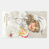Weihnachten Viktorianisches Mädchen mit Puppe im S Rechteckiger Aufkleber (Vorderseite)